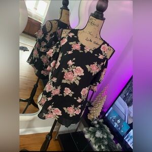 EUC Floral Black Women's Top Off The Shoulder